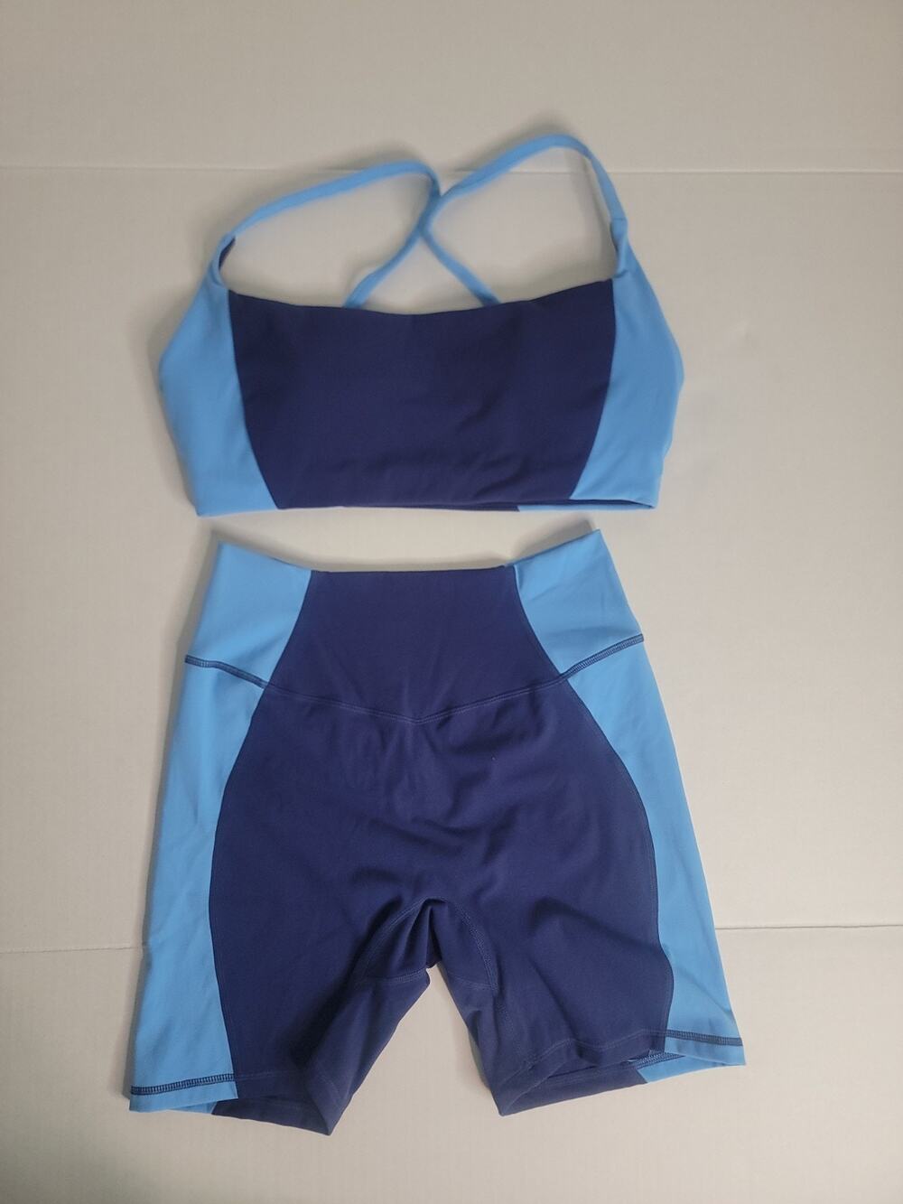 Buffbunny Activewear Matching Set SZ L/XL High Rise Bike Shorts Sport Bra Blue